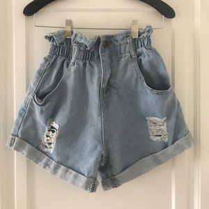 Paper bag light wash denim shorts!